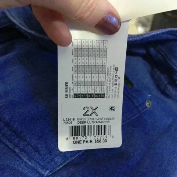 Hue Deep Ultramarine Skimmer Ripped Denim Hi-Rise Leggings / Size 20W - Picture 12 of 16